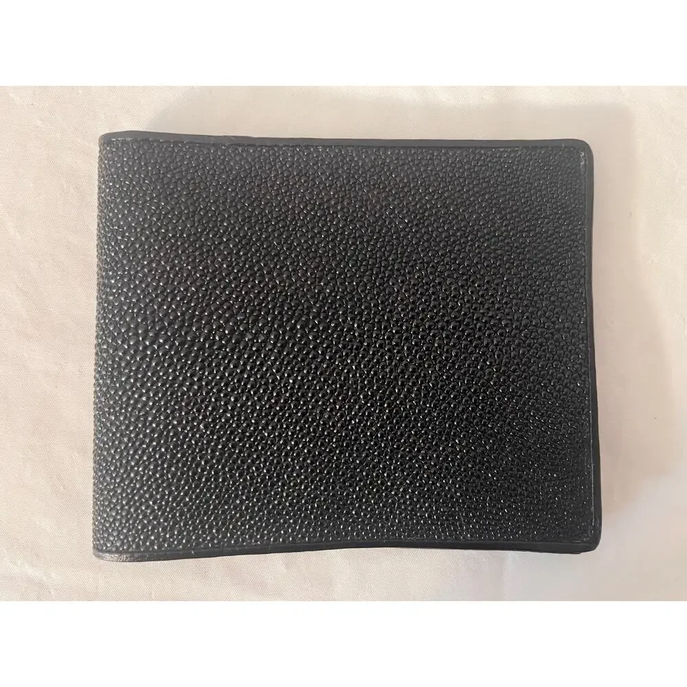 River Black Shagreen Bifold Wallet Genuine Leather ID Holder